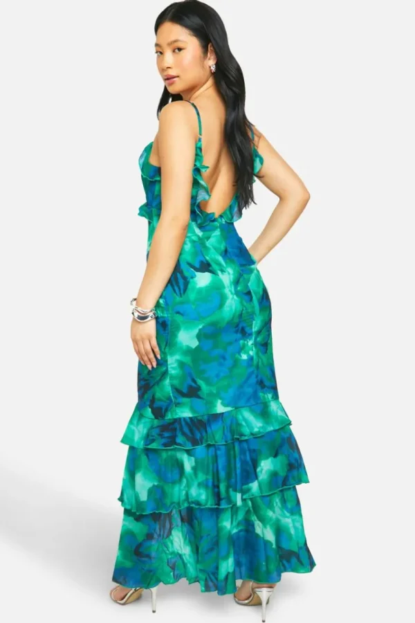 boohoo Petite Abstract Floral Ruffle Maxi Dress | Women Shirts | Foundation