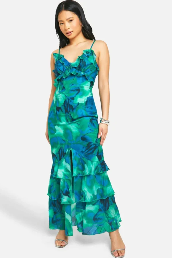 boohoo Petite Abstract Floral Ruffle Maxi Dress | Women Shirts | Foundation