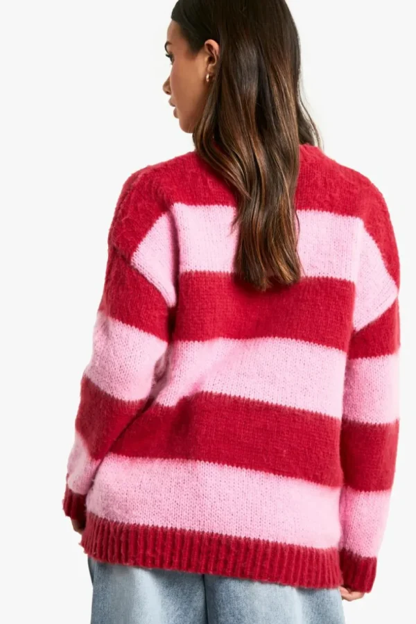 boohoo Petite Brushed Striped Oversized Knitted Jumper | Women Shirts | Foundation