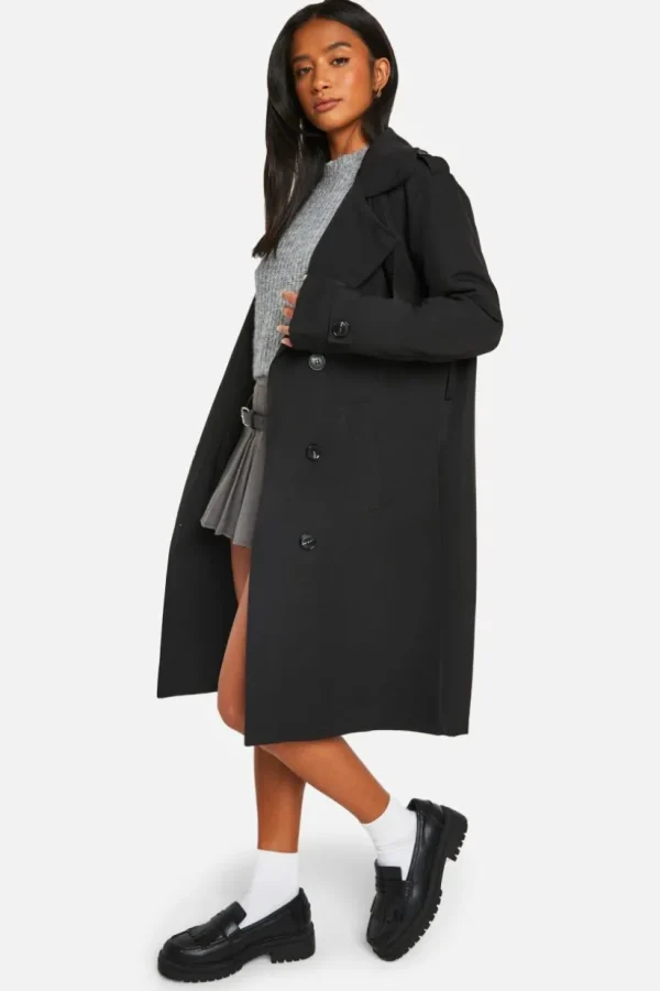 boohoo Petite Button Detail Belted Trench Coat | Women Shirts | Foundation