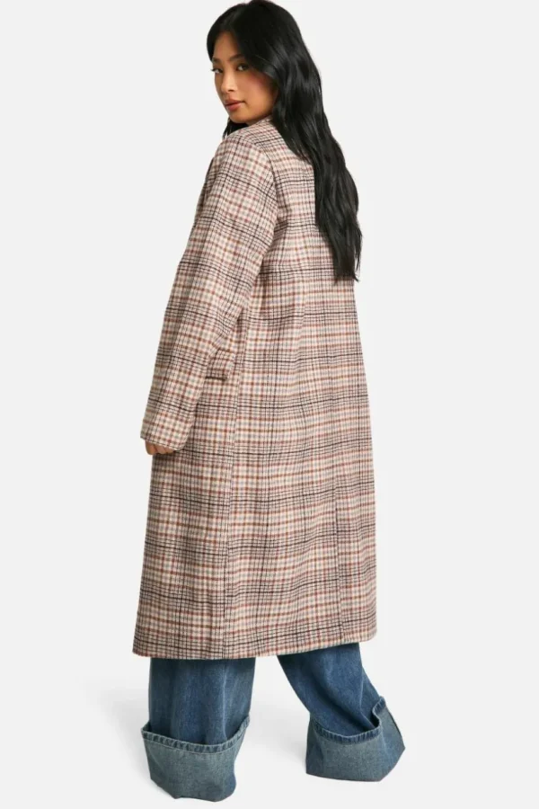 boohoo Petite Check Wool Look Longline Coat | Women Shirts | Foundation