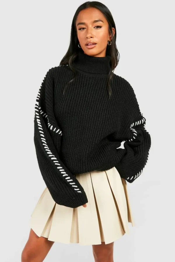 boohoo Petite Contrast Stitch Detail Jumper | Women Shirts | Foundation