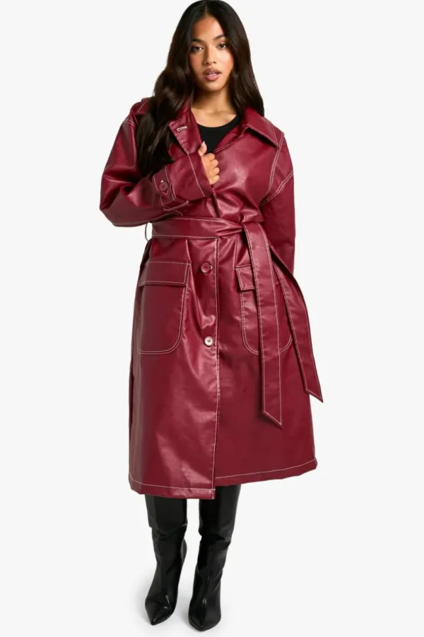 boohoo Petite Contrast Stitch Trench Coat | Women Shirts | Foundation