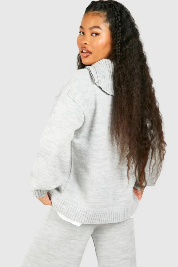 boohoo Petite Dsgn Embossed Knitted Half Zip Jumper | Women Shirts | Foundation