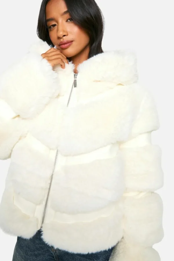 boohoo Petite Faux Fur Hooded Jacket | Women Shirts | Foundation