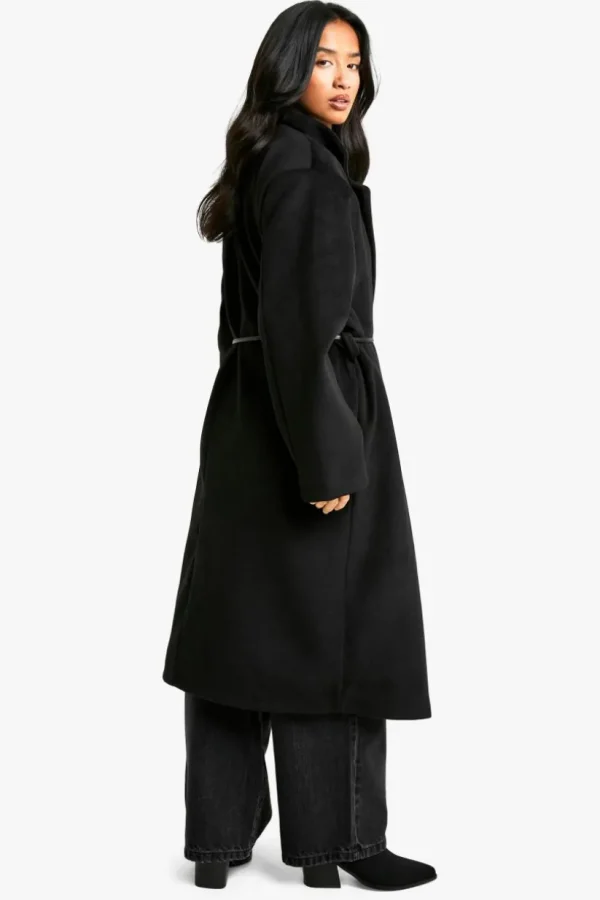 boohoo Petite Faux Leather Belt Wool Look Coat | Women Shirts | Foundation