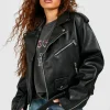 boohoo Petite Faux Leather Oversized Biker Jacket | Women Shirts | Foundation