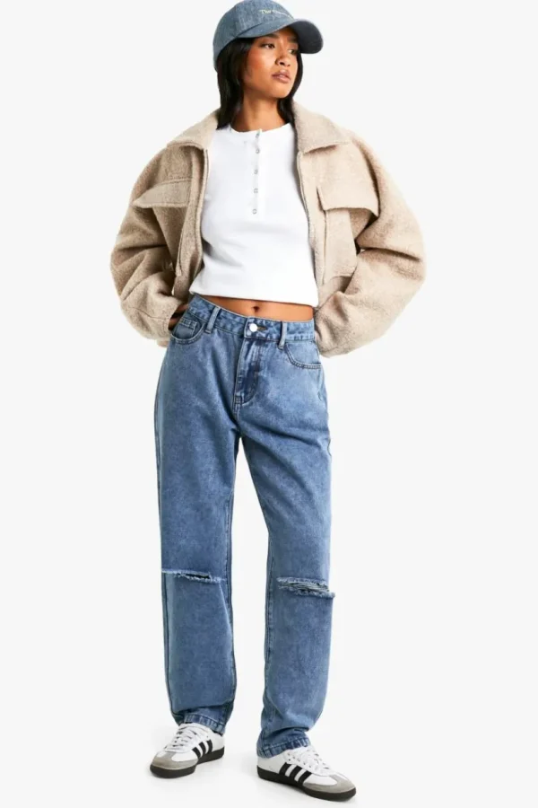 boohoo Petite High Waist Distressed Mom Jeans | Women Shirts | Foundation