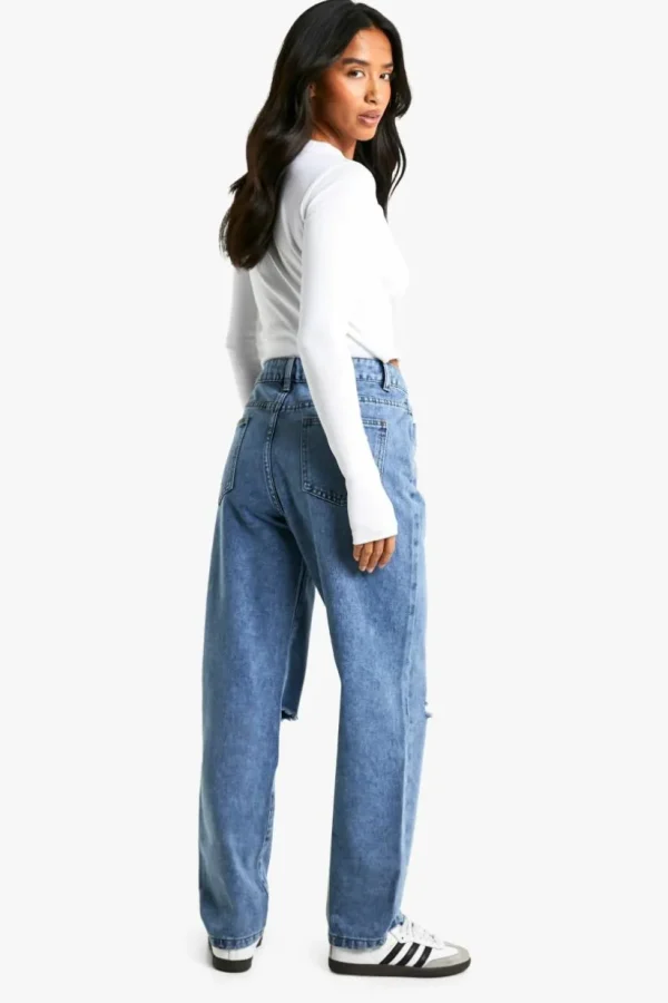 boohoo Petite High Waist Distressed Mom Jeans | Women Shirts | Foundation