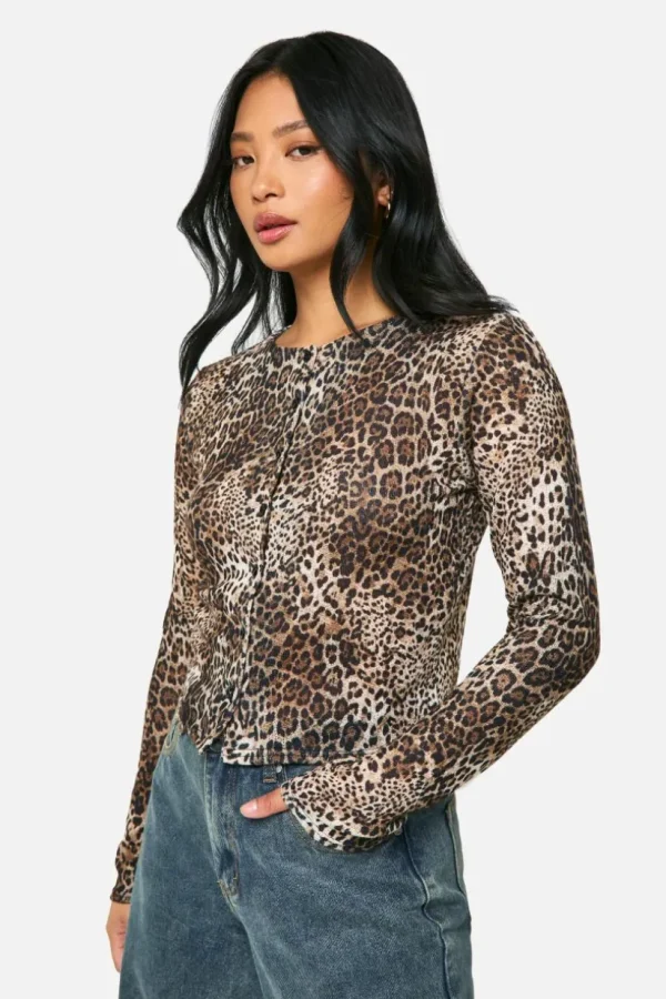 boohoo Petite Leopard High Neck Cardigan | Women Shirts | Foundation