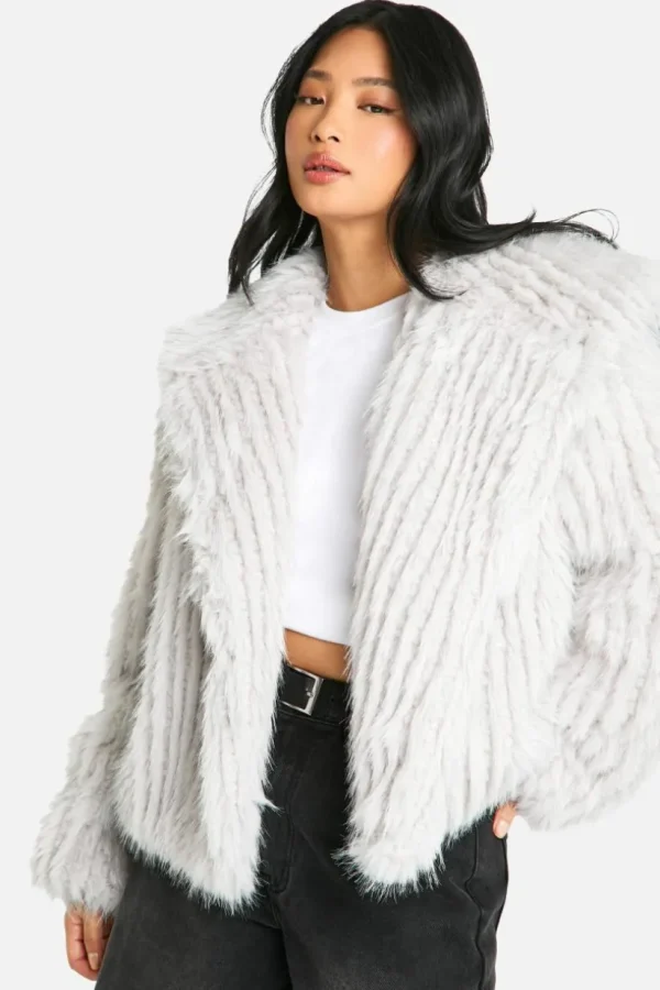 boohoo Petite Oversized Collared Faux Fur Jacket | Women Shirts | Foundation