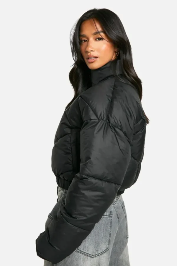 boohoo Petite Quilted Funnel Neck Puffer Jacket | Women Shirts | Foundation