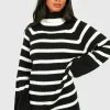 boohoo Petite Roll Neck Wide Sleeve Stripe Jumper Dress | Women Shirts | Foundation