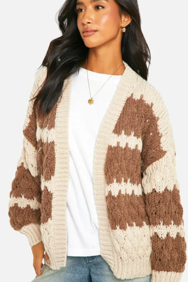 boohoo Petite Stripe Bubble Knit Chunky Cardigan | Women Shirts | Foundation