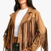 boohoo Petite Suede Look Fringe Jacket | Women Shirts | Foundation