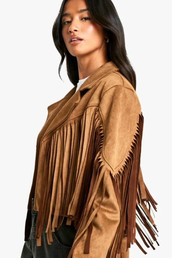 boohoo Petite Suede Look Fringe Jacket | Women Shirts | Foundation