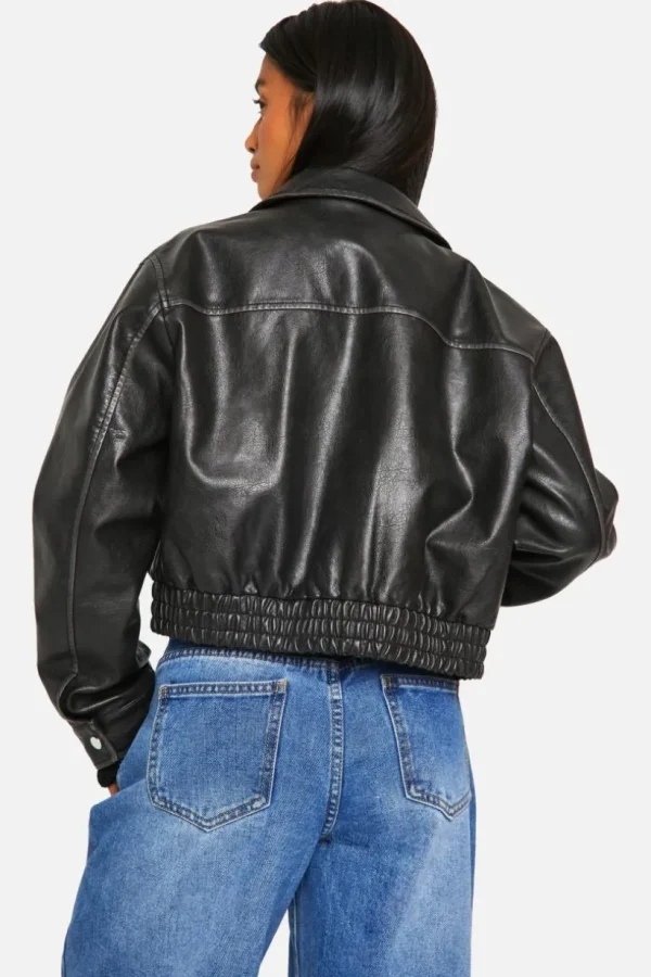 boohoo Petite Vintage Look Faux Leather Bomber Jacket | Women Shirts | Foundation
