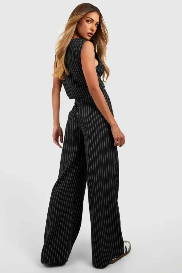 boohoo Pinstripe Tie Waist Tailored Wide Leg Trousers | Women Shirts | Foundation