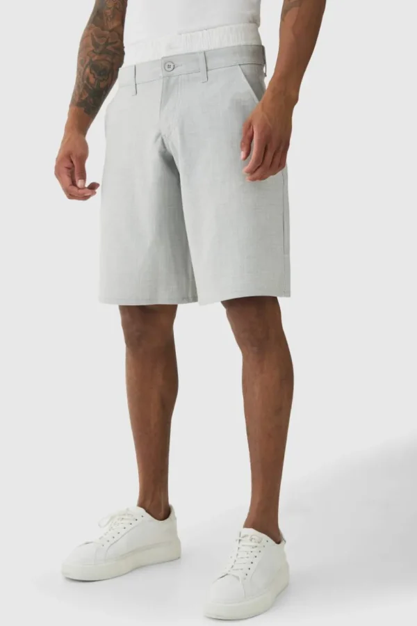 boohooMAN Pinstripe Woven Jort With Boxer Double Waistband | Shorts