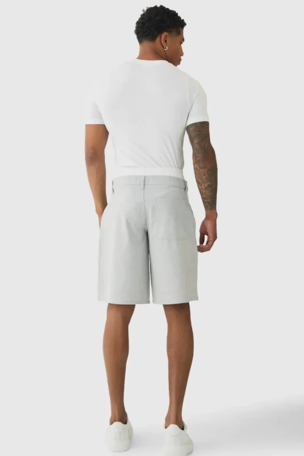 boohooMAN Pinstripe Woven Jort With Boxer Double Waistband | Shorts