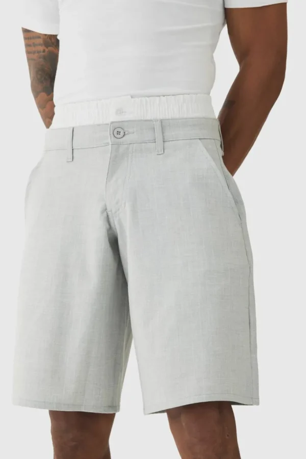 boohooMAN Pinstripe Woven Jort With Boxer Double Waistband | Shorts