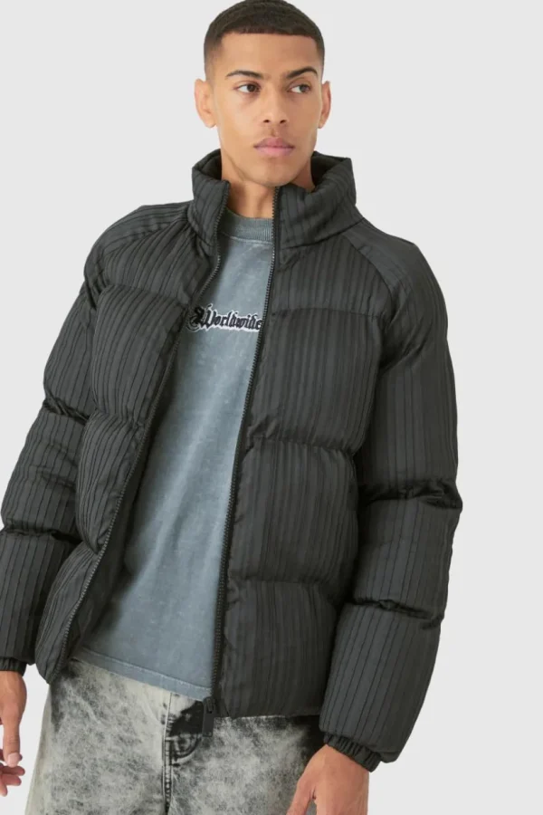 boohooMAN Pleated Funnel Neck Puffer Coat In | Coats & Jackets