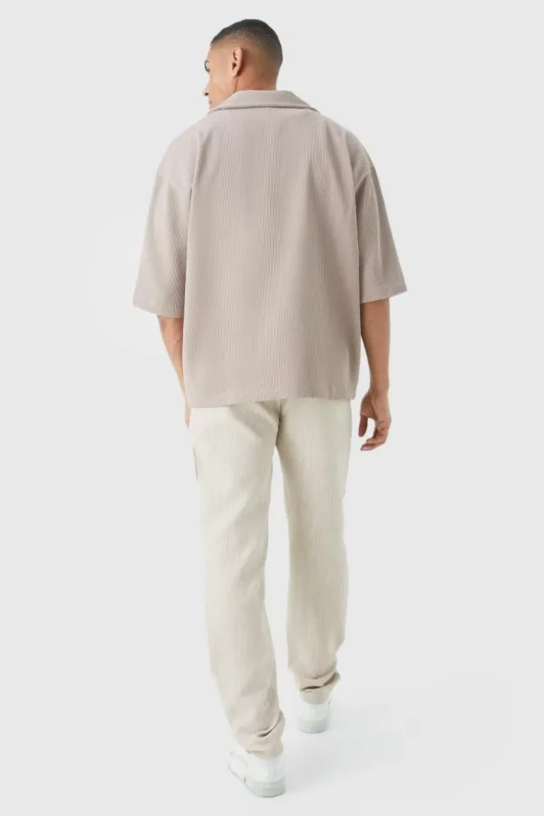 boohooMAN Pleated Oversized V Neck Shirt | Going Out Tops | Going Out