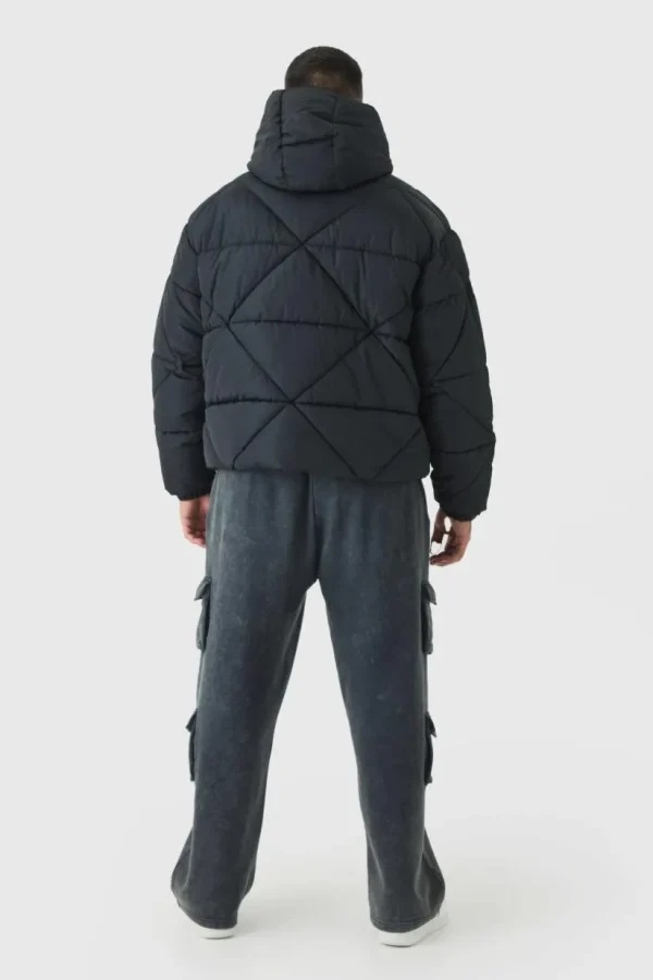 boohooMAN Plus Abstract Quilted Puffer Jacket In | Man | Coats & Jackets