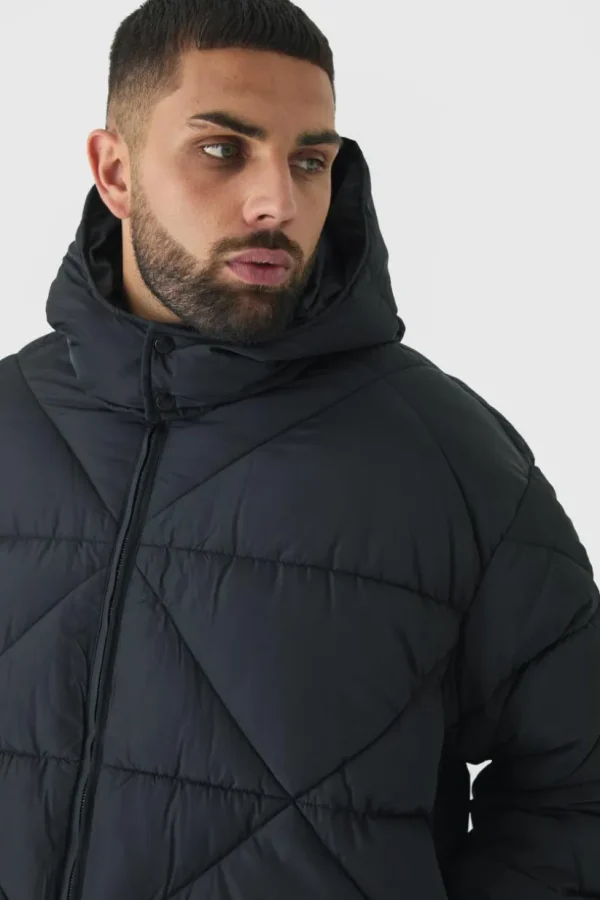 boohooMAN Plus Abstract Quilted Puffer Jacket In | Man | Coats & Jackets