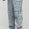 boohooMAN Plus Acid Wash Strappy Relaxed Fit Cargo Trousers | Trousers | Cargo Trousers