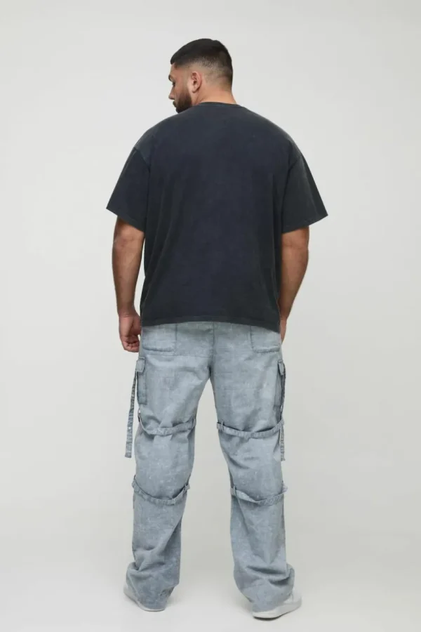 boohooMAN Plus Acid Wash Strappy Relaxed Fit Cargo Trousers | Trousers | Cargo Trousers