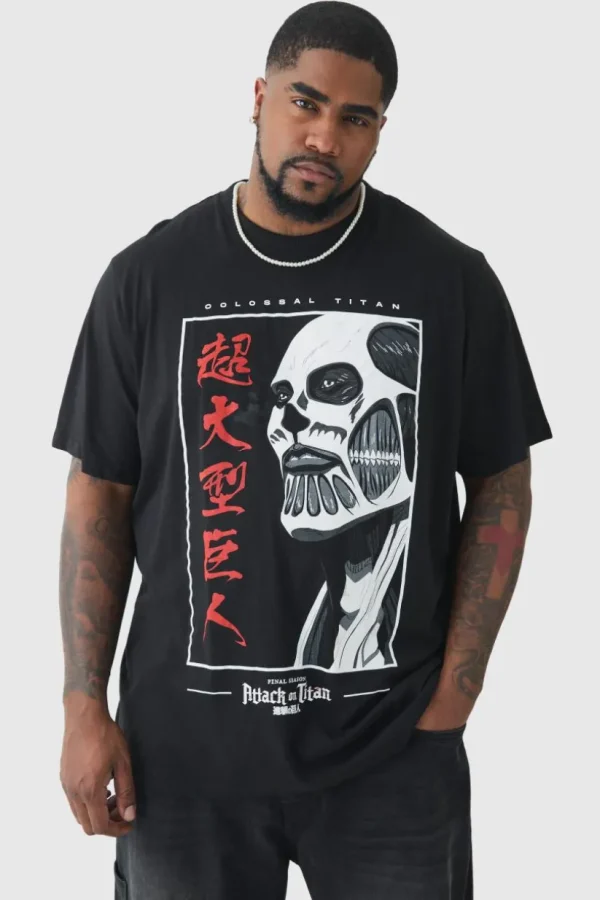 boohooMAN Plus Attack On Titan Anime Printed Licensed T-shirt In | T-Shirts
