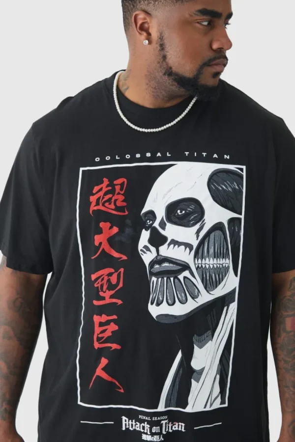 boohooMAN Plus Attack On Titan Anime Printed Licensed T-shirt In | T-Shirts