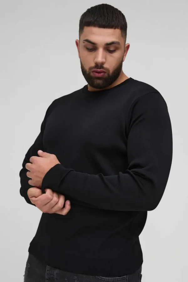 boohooMAN Plus Basic Regular Fit Crew Neck Jumper in | Knitwear | Going Out Knitwear