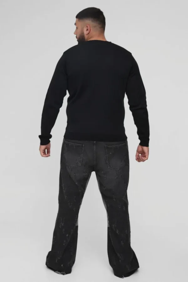 boohooMAN Plus Basic Regular Fit Crew Neck Jumper in | Knitwear | Going Out Knitwear