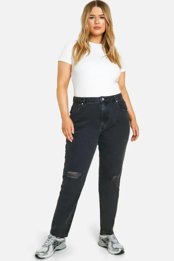 boohoo Plus Basics High Waisted Ripped Mom Jeans | Women Shirts | Foundation