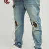 boohooMAN Plus Biker Rip & Repair Zip Hem Skinny Jeans | Denim | Going Out Denim