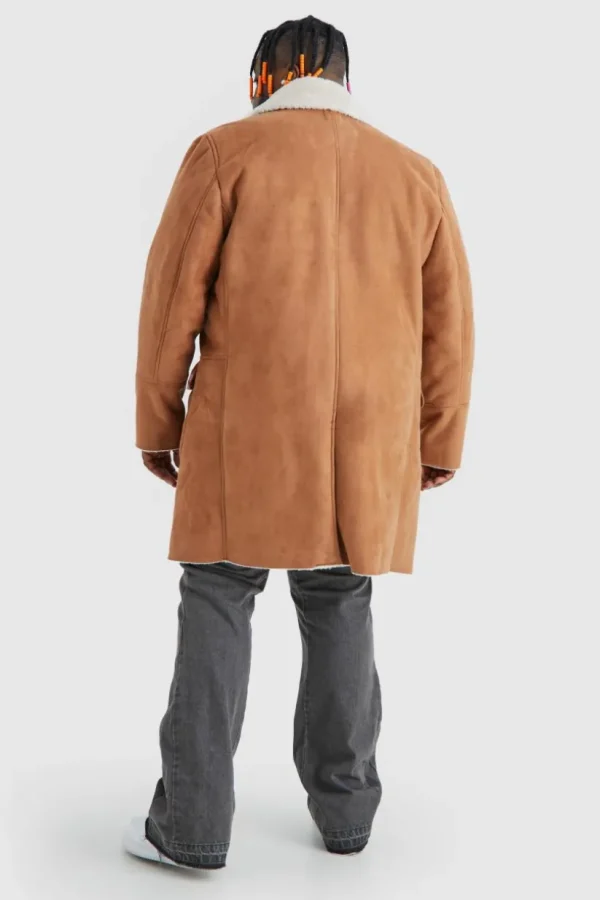 boohooMAN Plus Borg Lined Double Breasted Overcoat in | Man | Coats & Jackets