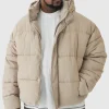 boohooMAN Plus Boxy Crinkle Nylon Puffer Jacket In | Man | Coats & Jackets