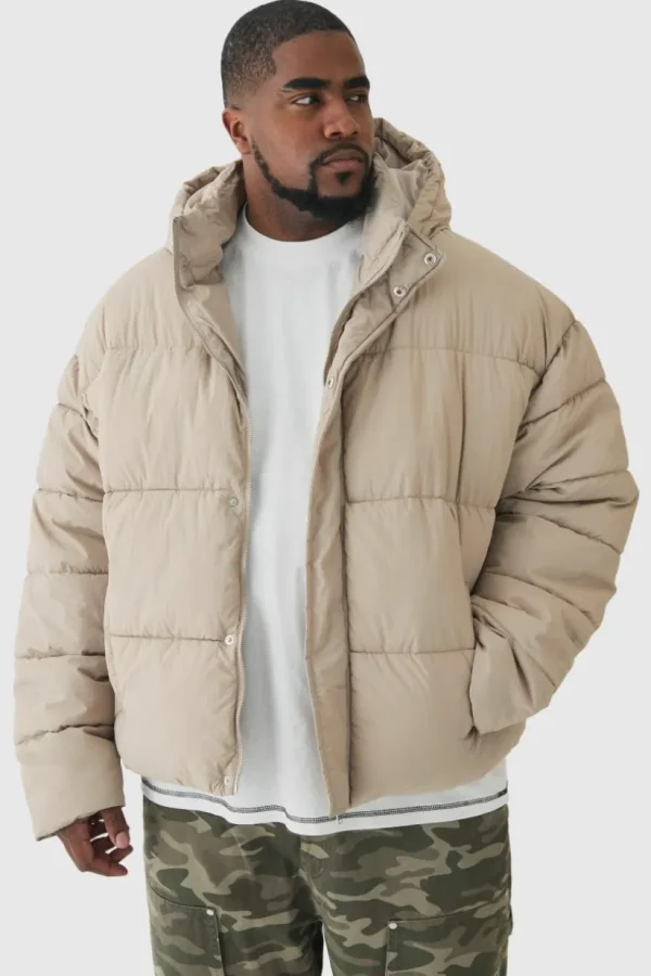 boohooMAN Plus Boxy Crinkle Nylon Puffer Jacket In | Man | Coats & Jackets