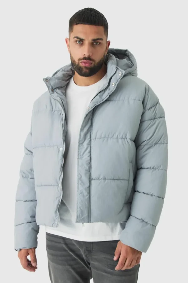 boohooMAN Plus Boxy Crinkle Nylon Puffer Jacket In | Coats & Jackets