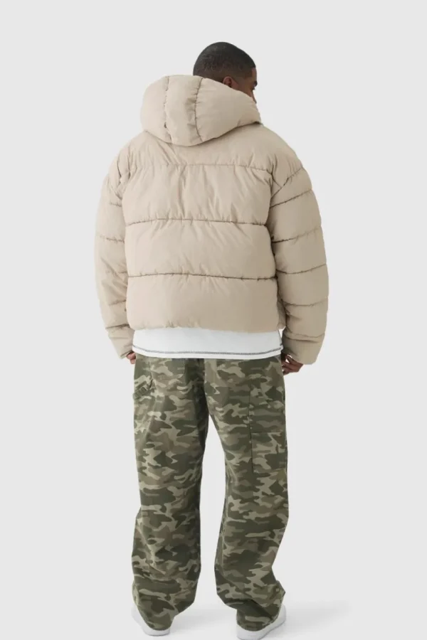 boohooMAN Plus Boxy Crinkle Nylon Puffer Jacket In | Man | Coats & Jackets