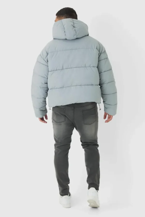 boohooMAN Plus Boxy Crinkle Nylon Puffer Jacket In | Coats & Jackets