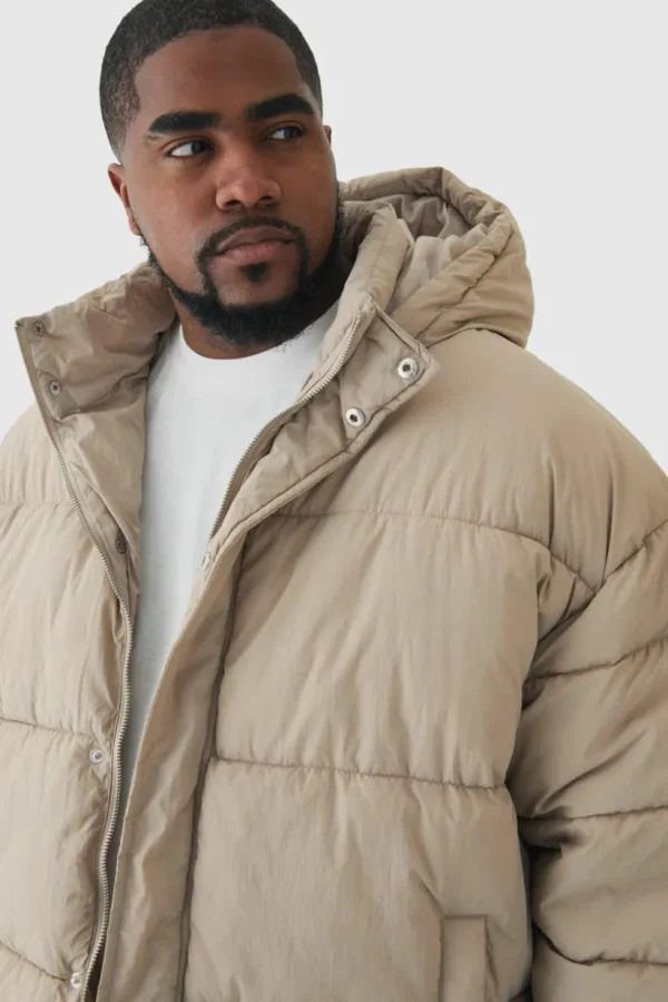 boohooMAN Plus Boxy Crinkle Nylon Puffer Jacket In | Man | Coats & Jackets