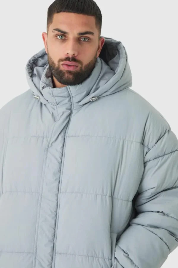 boohooMAN Plus Boxy Crinkle Nylon Puffer Jacket In | Coats & Jackets