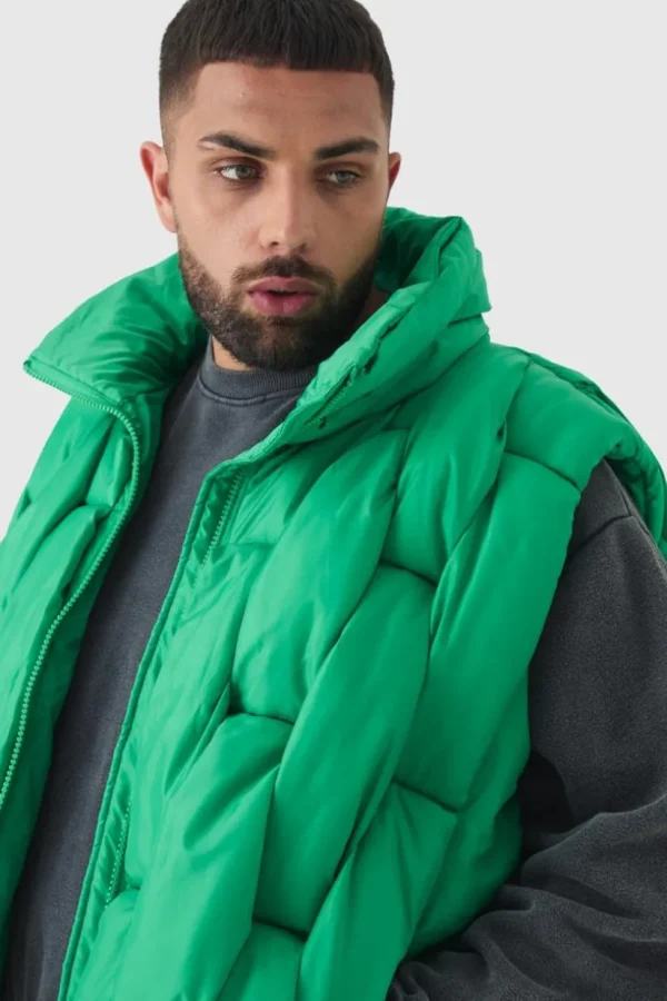 boohooMAN Plus Boxy Fit Hand Weft Padded Gilet In | Man | Coats & Jackets