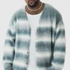 boohooMAN Plus Boxy Fit Knitted Brushed Stripe Cardigan | Knitwear | Going Out Knitwear