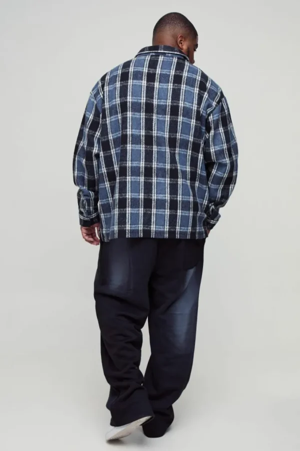 boohooMAN Plus Boxy Split Hem Brushed Check Overshirt | Shirts | Going Out Shirts