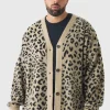 boohooMAN Plus Brushed Knit Leopard Print Oversized Cardigan | Knitwear | Going Out Knitwear