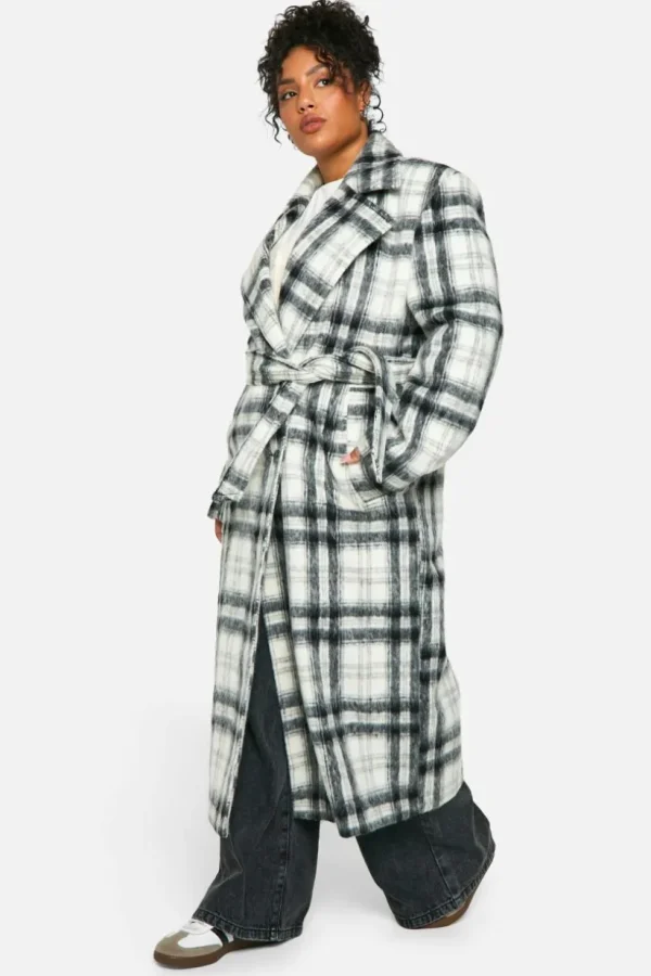 boohoo Plus Check Oversized Wool Look Coat | Women Shirts | Foundation